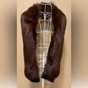 Vintage Real Mink Fur Stole Wrap 62” Mahogany Brown Soft Unlined Luxury